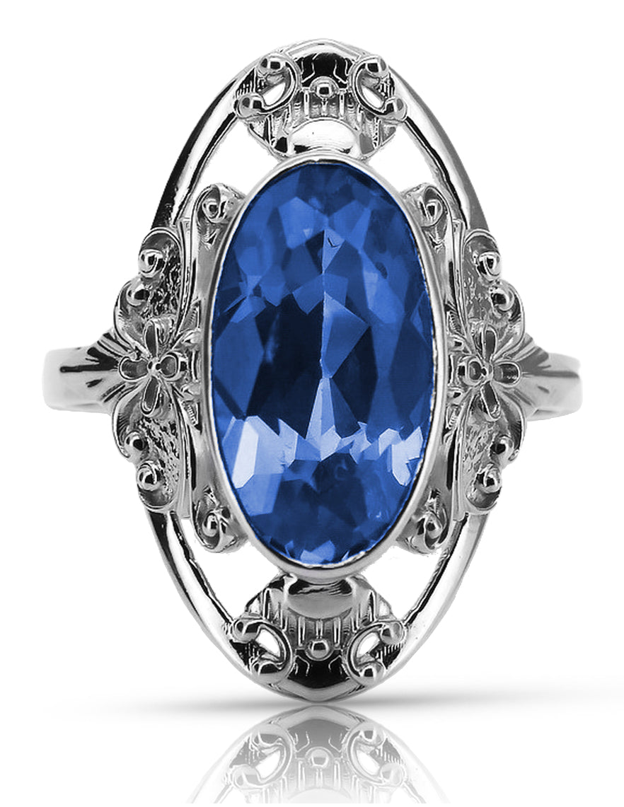 Vintage Sapphire Ring in Sterling Silver (vrc014s-sp) — close-up of the stone and setting