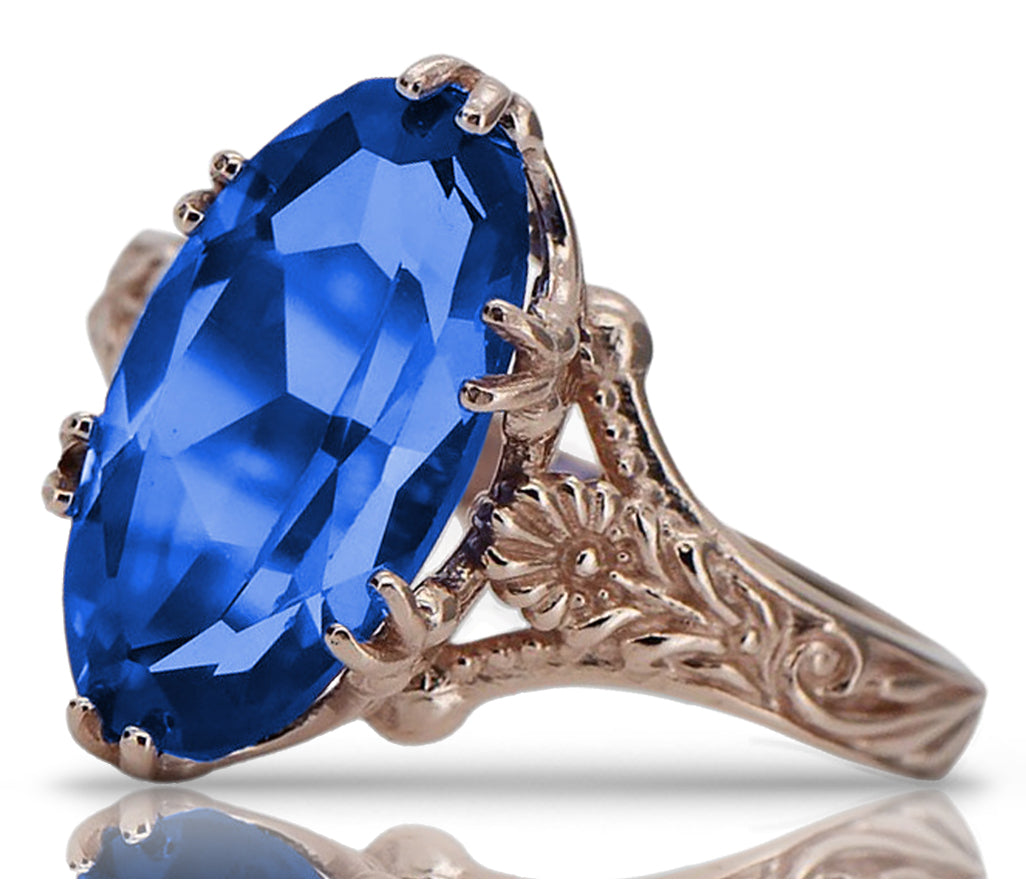 Vintage Sapphire Ring in 14K Rose Gold (vrc084r-sp) — close-up of the stone and setting