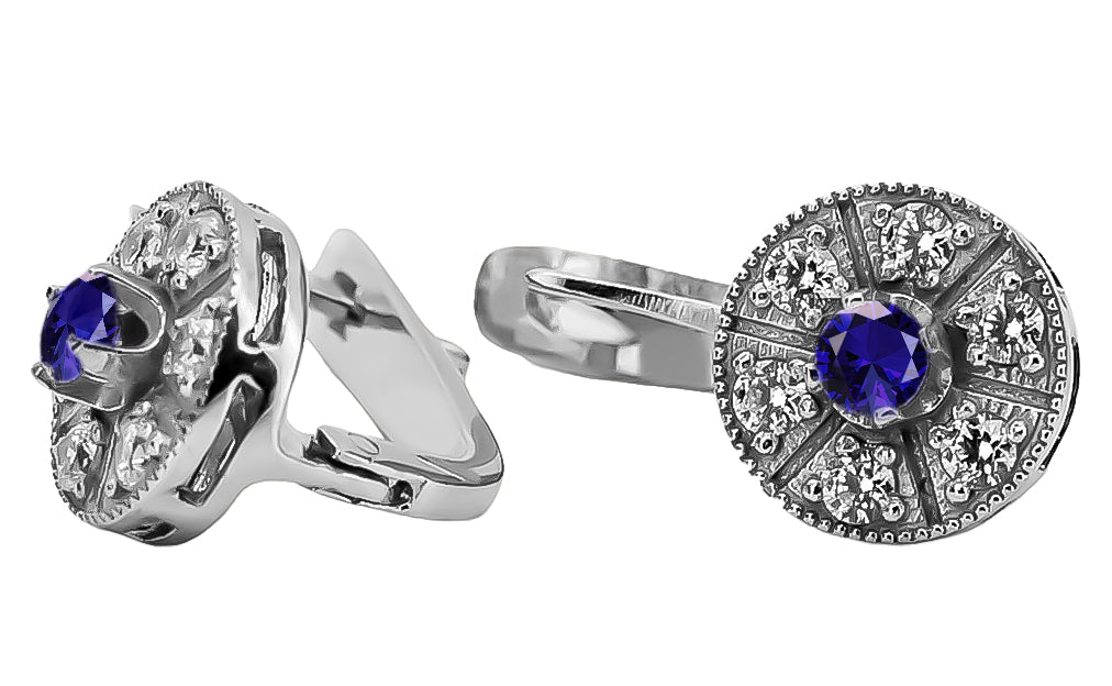 Vintage Sapphire Earrings in 14K White Gold (vec161w-sp) — back view with the clasp