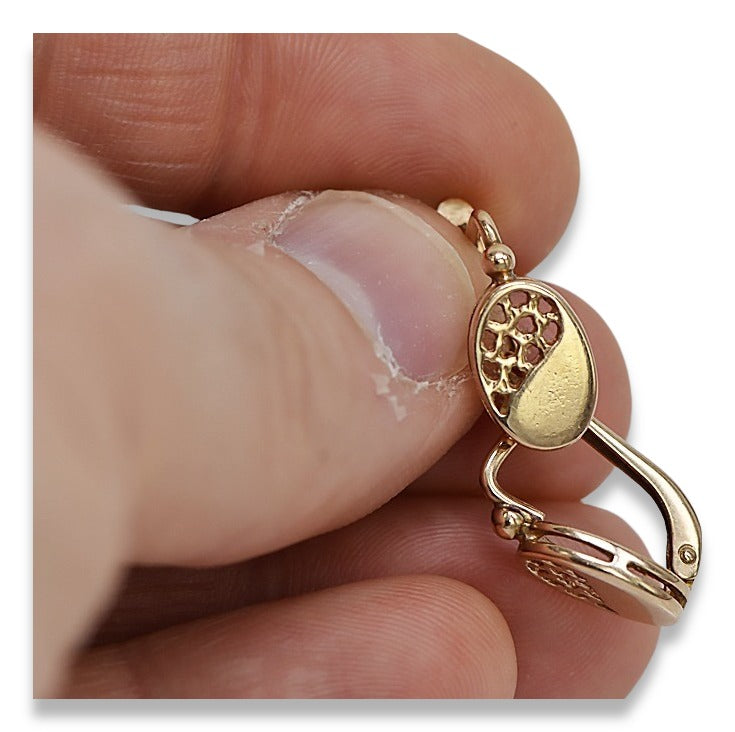 Vintage Oval Earrings in 14K Rose Gold (ven123) — side view showing the setting
