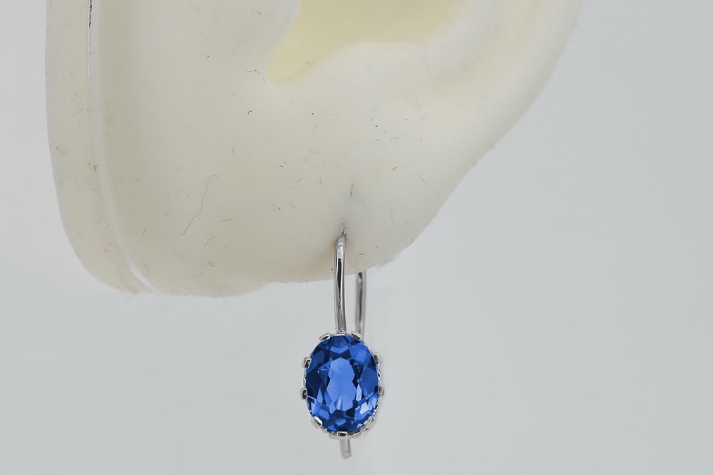 Vintage Sapphire Earrings in Sterling Silver (vec196s-sp) — side view showing the setting
