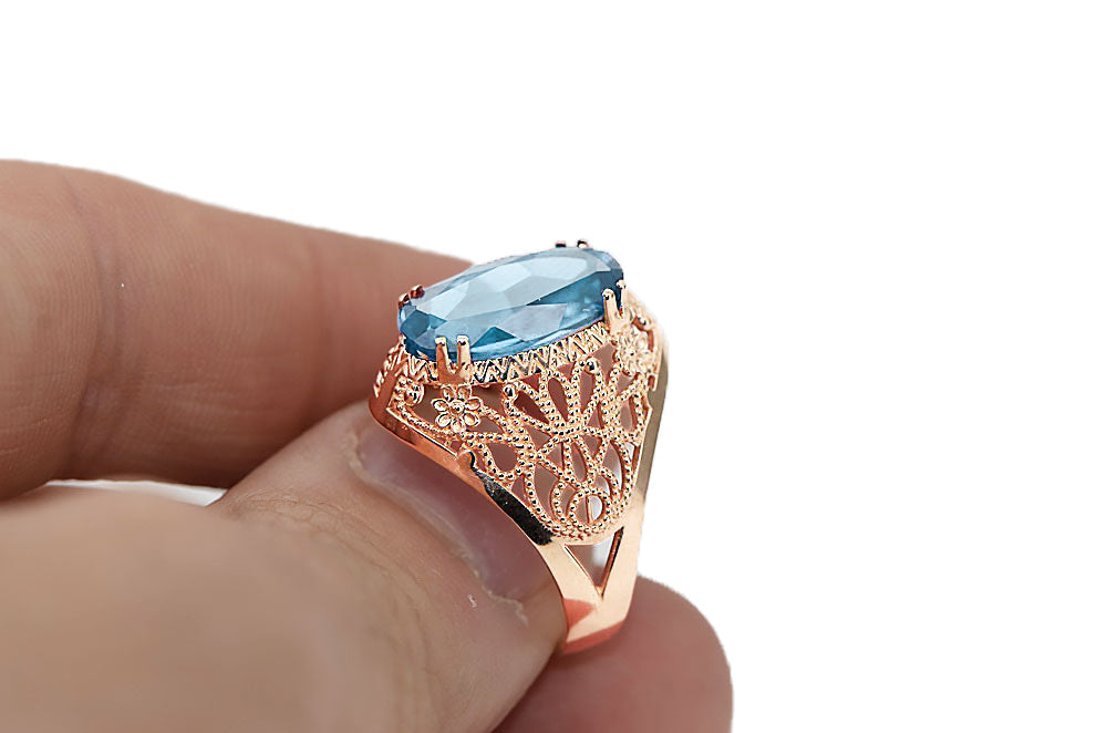 Vintage Aquamarine Ring in 14K Rose Gold (vrc074r-aq) — close-up of the hallmark on the inner band