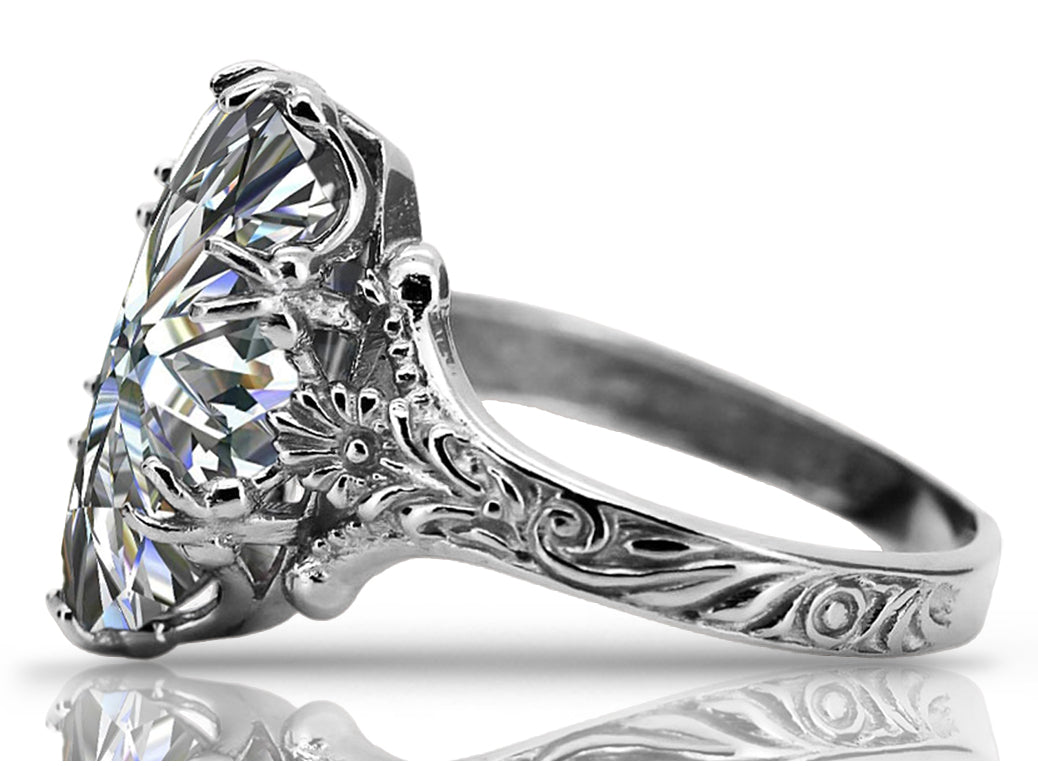 Vintage Zircon Cubic Ring in Sterling Silver (vrc084s-zi) — side view showing the setting