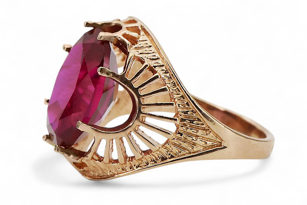 Vintage Ruby Craft Ring in 14K Rose Gold (vrc003r-rb) — close-up of the stone and setting