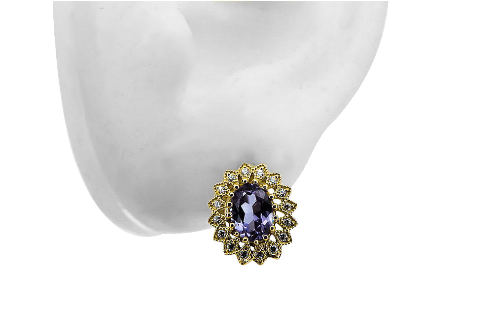 Vintage Alexandrite Earrings in 14K Yellow Gold (vec125y-ax) — full view of the piece