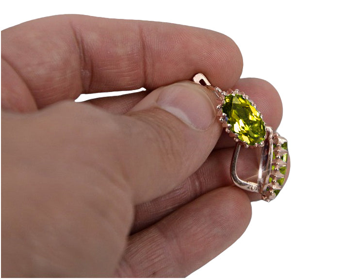 Vintage Yellow Peridot Earrings in 14K Rose Gold (vec174r-yp) — side view showing the setting
