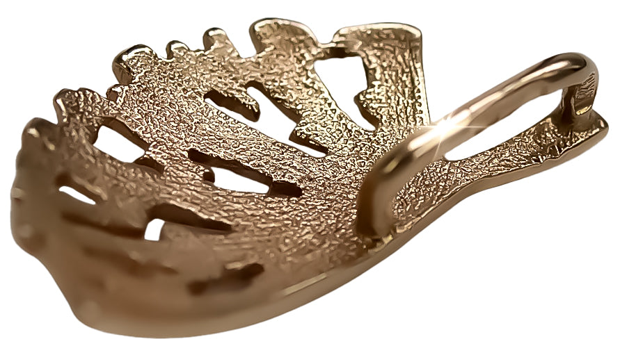 Vintage Leaf Pendant in 14K Rose Gold (vpn015) — close-up of the hallmark on the inner band