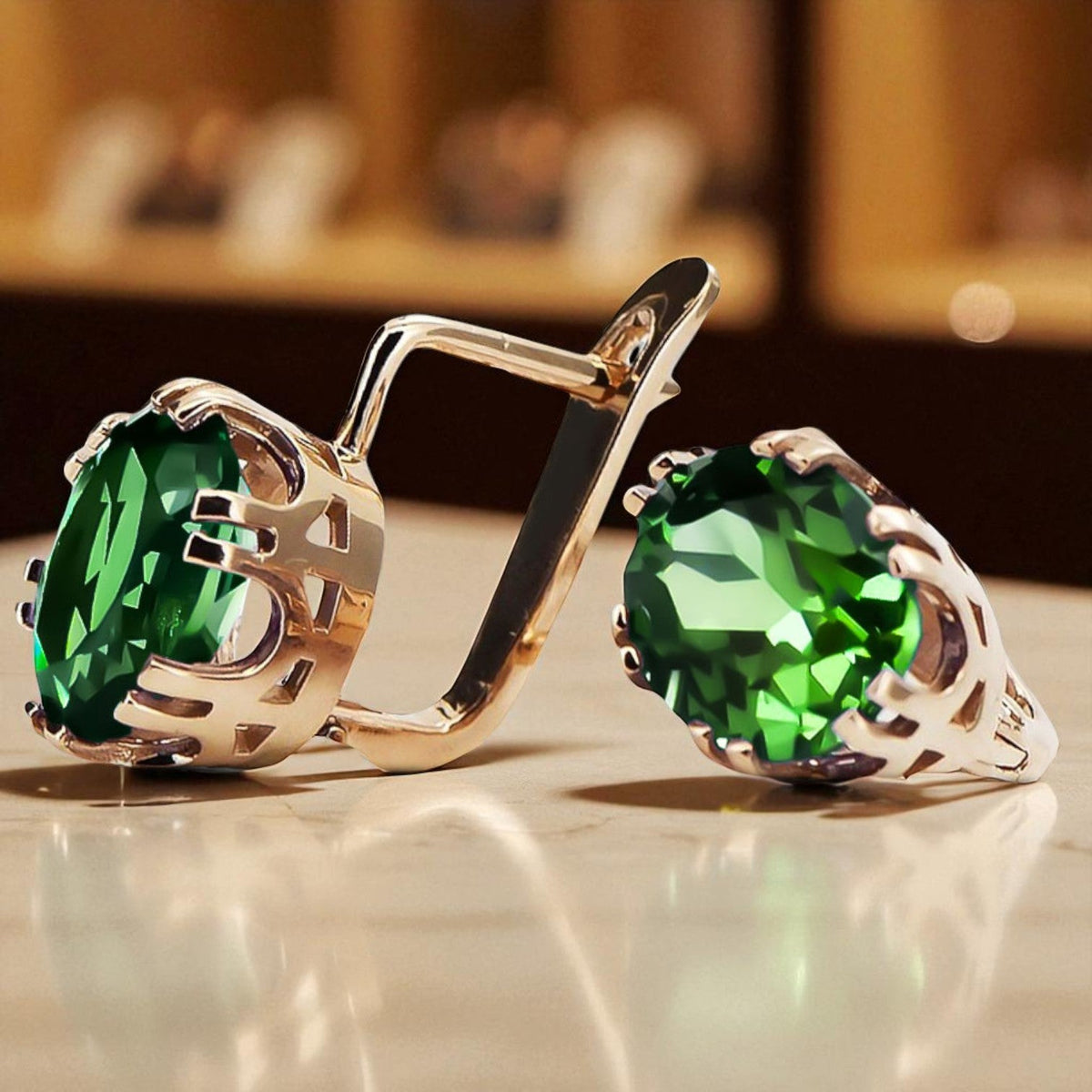 Vintage Emerald Earrings in 14K Rose Gold (vec016r-em)