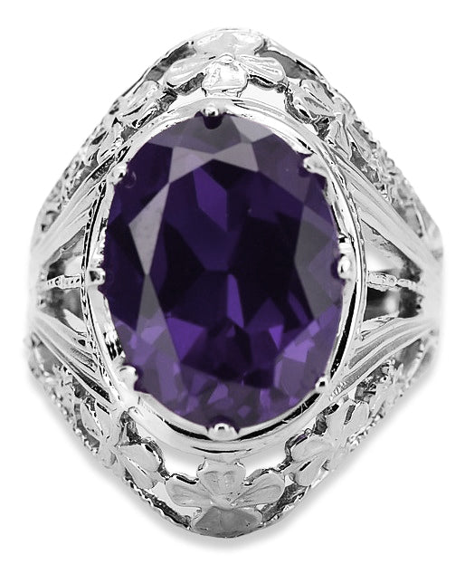 Vintage Alexandrite Ring in Sterling Silver (vrc031s-ax) — worn on the hand, showing profile