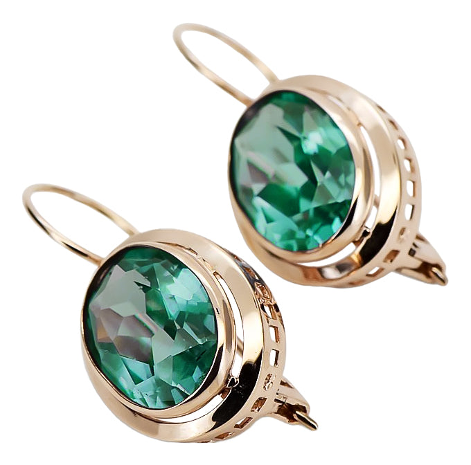 Vintage Emerald Earrings in 14K Rose Gold (vec114r-em) — full view of the piece