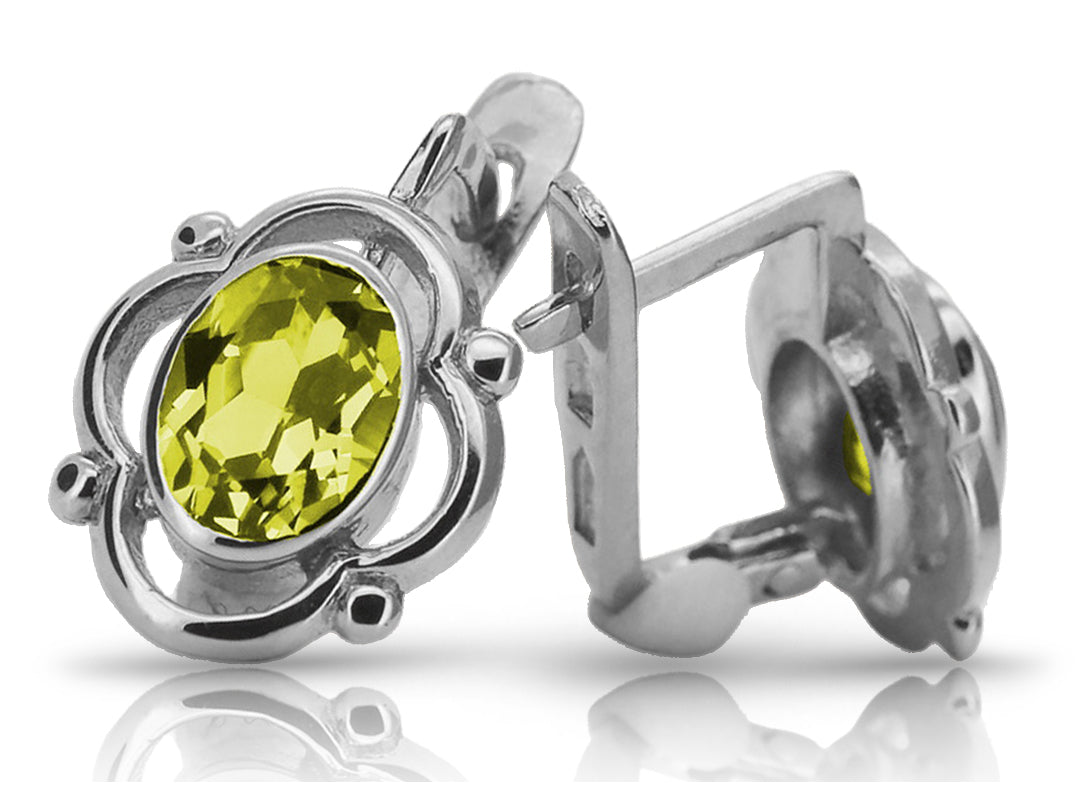 Vintage Yellow Peridot Earrings in Sterling Silver (vec033s-yp)