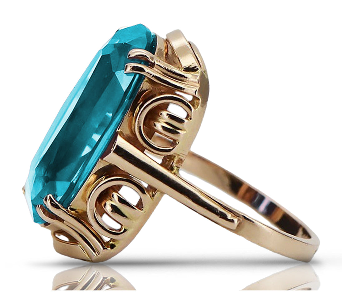 Vintage Aquamarine Ring in 14K Rose Gold (vrc038r-aq) — full view of the piece