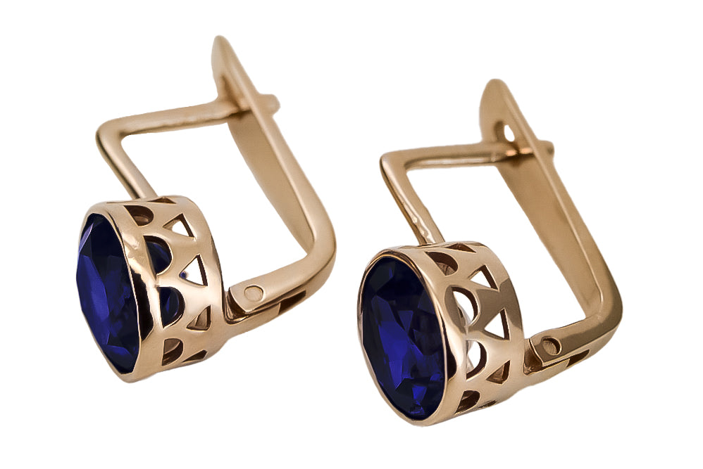 Vintage Sapphire Earrings in 14K Rose Gold (vec107r-sp) — side view showing the setting