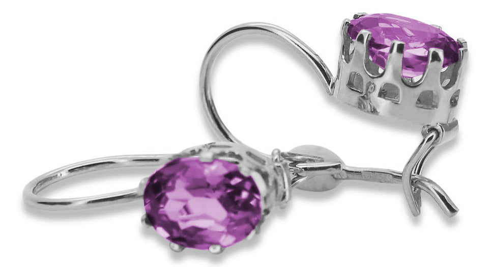 Vintage Amethyst Earrings in Sterling Silver (vec196s-am) — full view of the piece