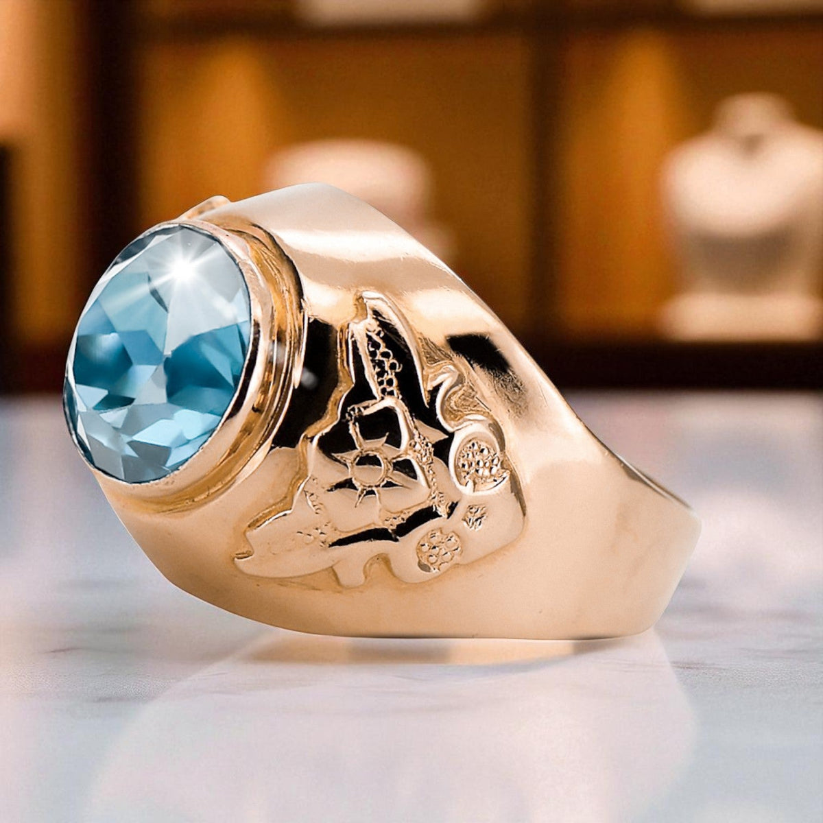 Vintage Aquamarine Craft Ring in 14K Rose Gold (vrc078r-aq)