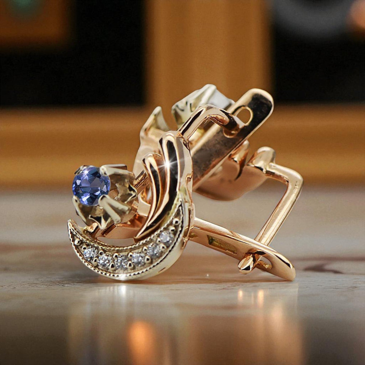 Vintage Alexandrite Zircon Earrings in 14K Rose & White Gold (vec093rw-ax)