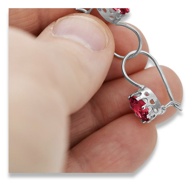 Vintage Ruby Earrings in Sterling Silver (vec196s-rb) — close-up of the stone and setting