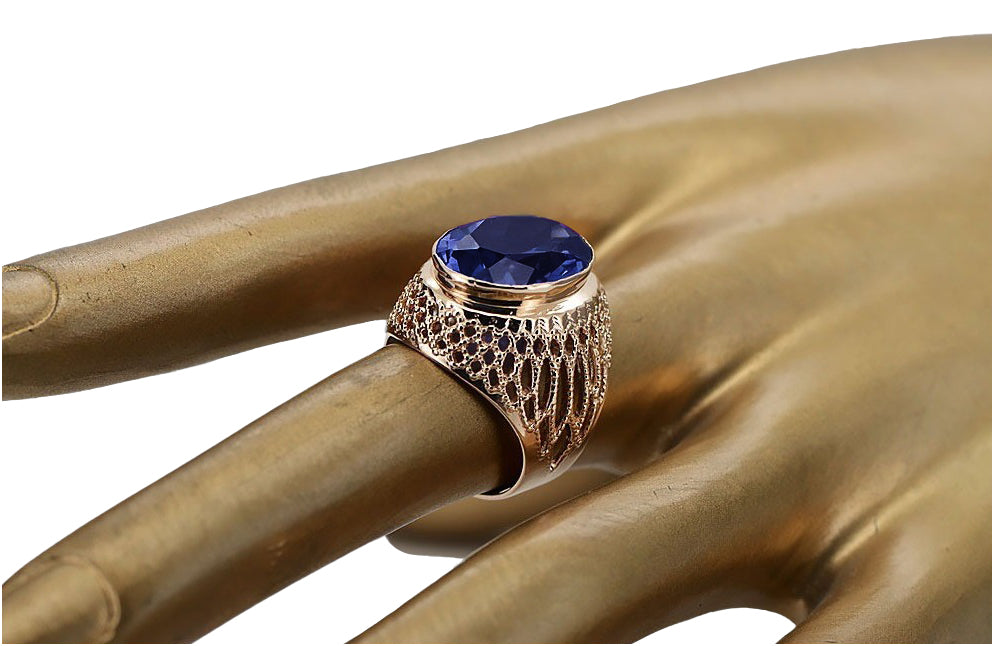 Vintage Sapphire Ring in Rose Gold-Plated Sterling Silver (vrc089rp-sp) — side view showing the setting