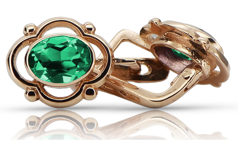 Vintage Emerald Earrings in 14K Rose Gold (vec033r-em) — full view of the piece