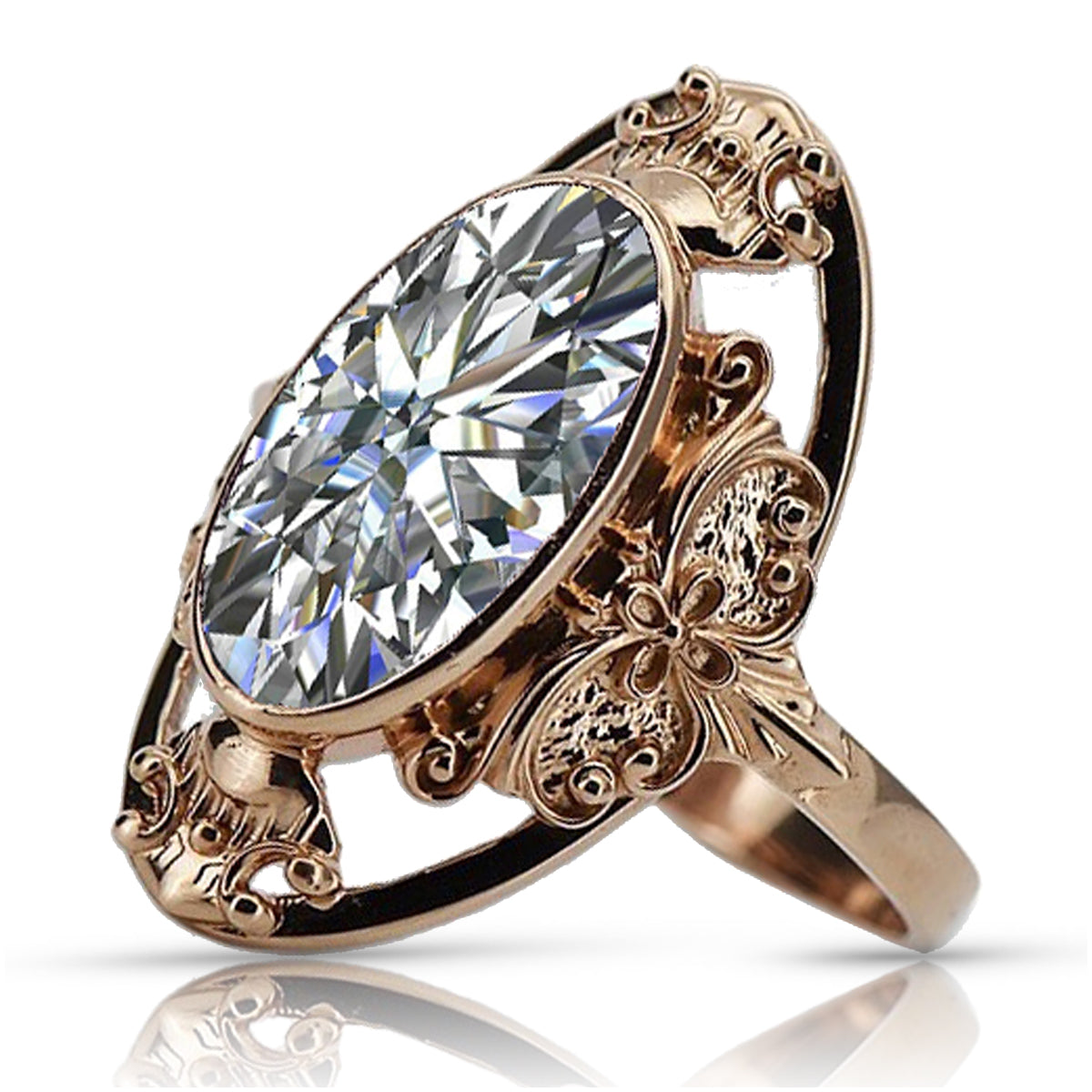 Vintage Zircon Ring in 14K Rose Gold (vrc014r-zi) — worn on the hand, showing profile