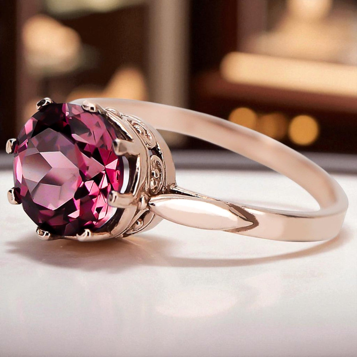 Vintage Ruby Ring in 14K Rose Gold (vrc366r-rb)