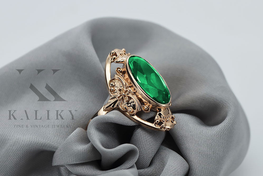 Vintage Emerald Ring in 14K Rose Gold (vrc014r-em) — full view of the piece