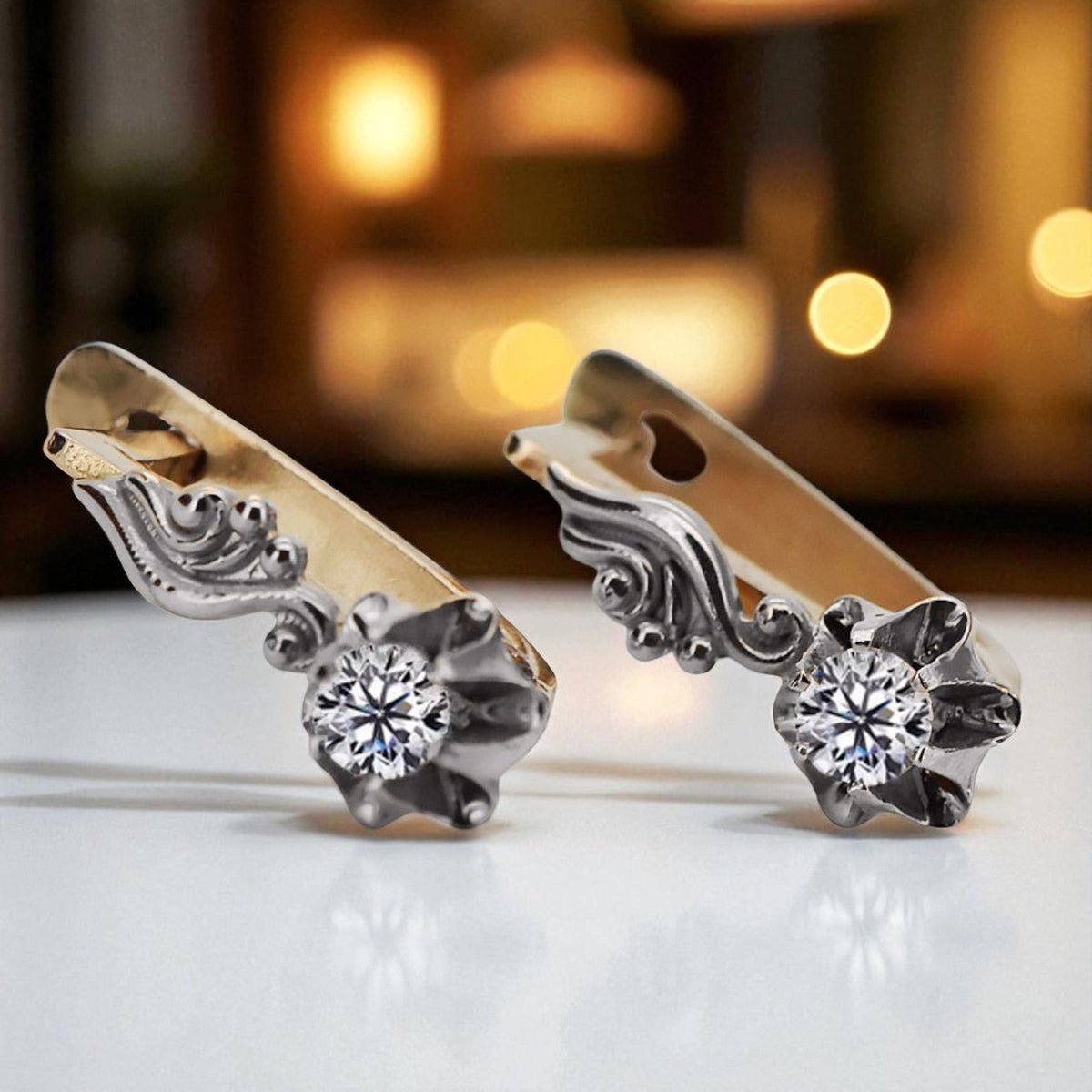Vintage Zircon Earrings in 14K Rose & White Gold (vec150rw-zi)