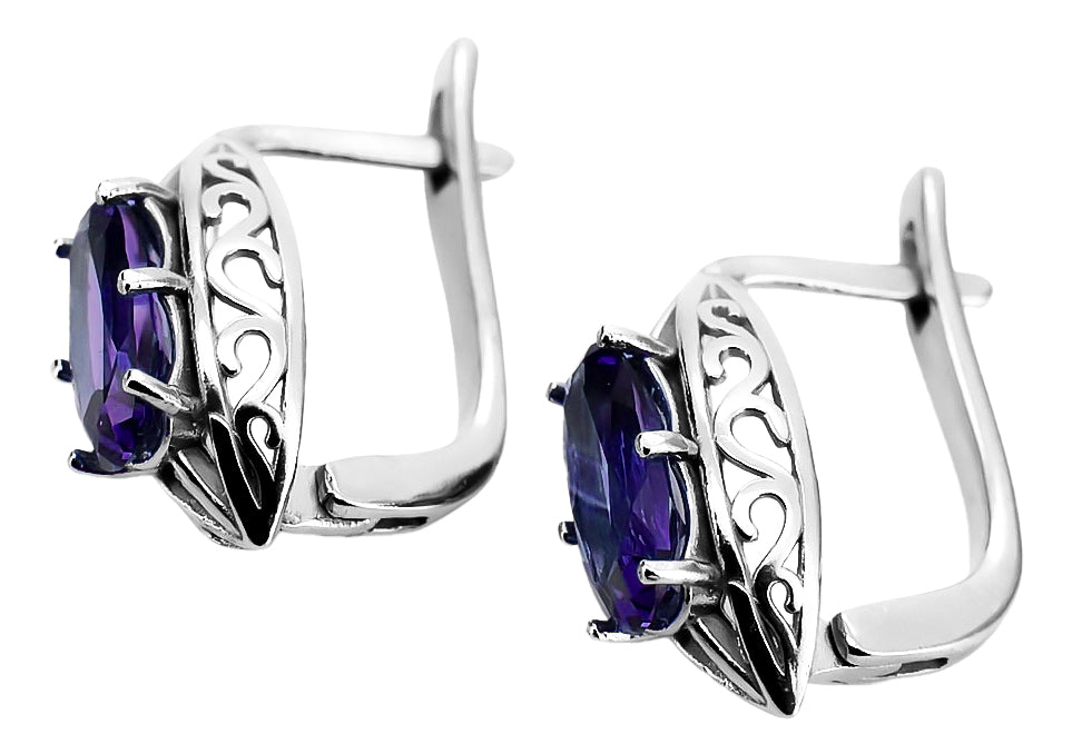 Vintage Alexandrite Earrings in Sterling Silver (vec141s-ax) — full view of the piece