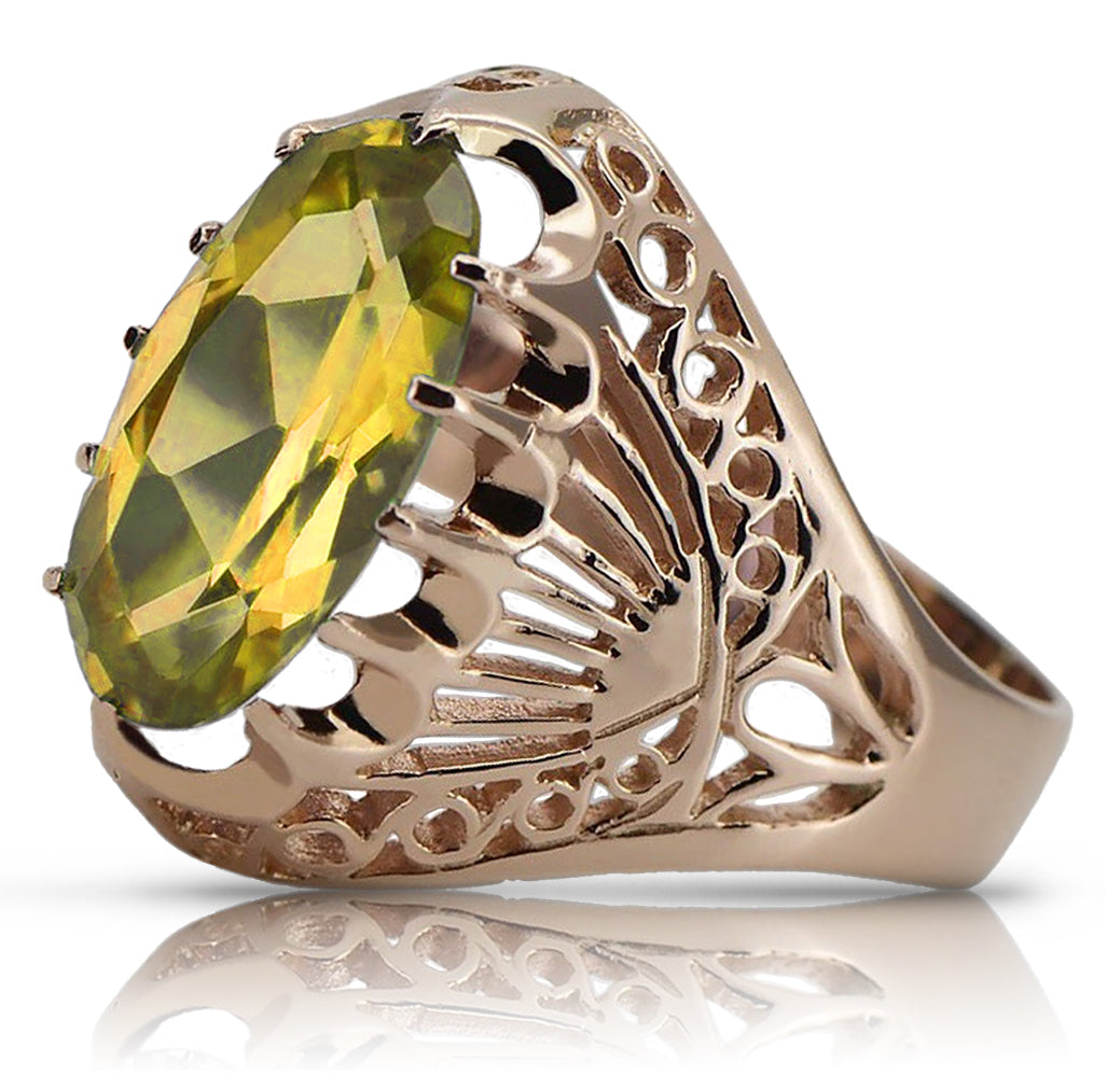Vintage Yellow Peridot Ring in 14K Rose Gold (vrc020r-yp) — full view of the piece