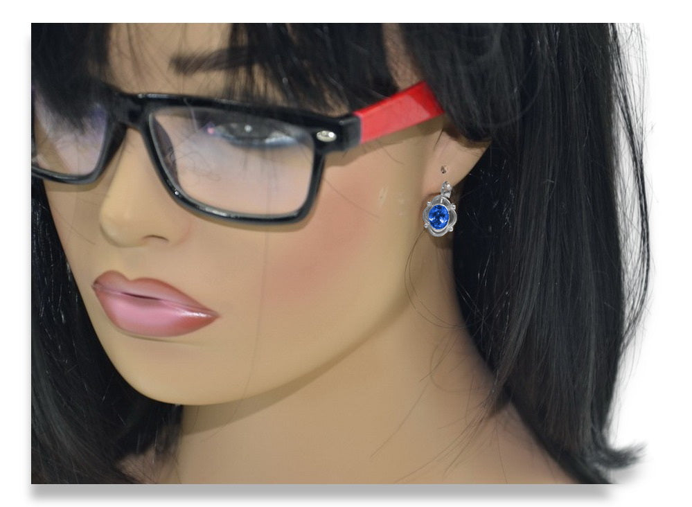 Vintage Sapphire Earrings in Sterling Silver (vec033s-sp) — worn on the hand, showing profile
