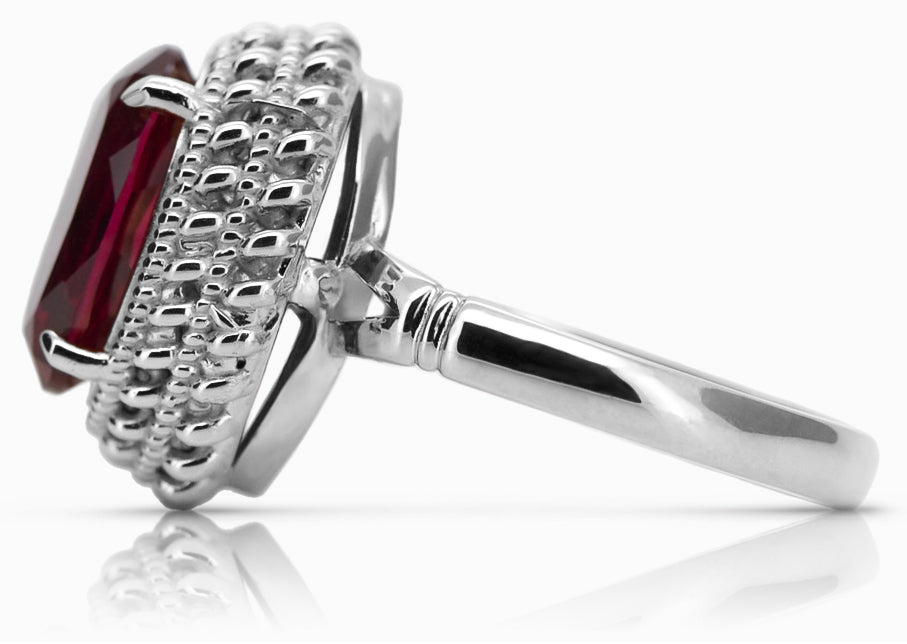 Vintage Ruby Ring in Sterling Silver (vrc068s-rb) — side view showing the setting