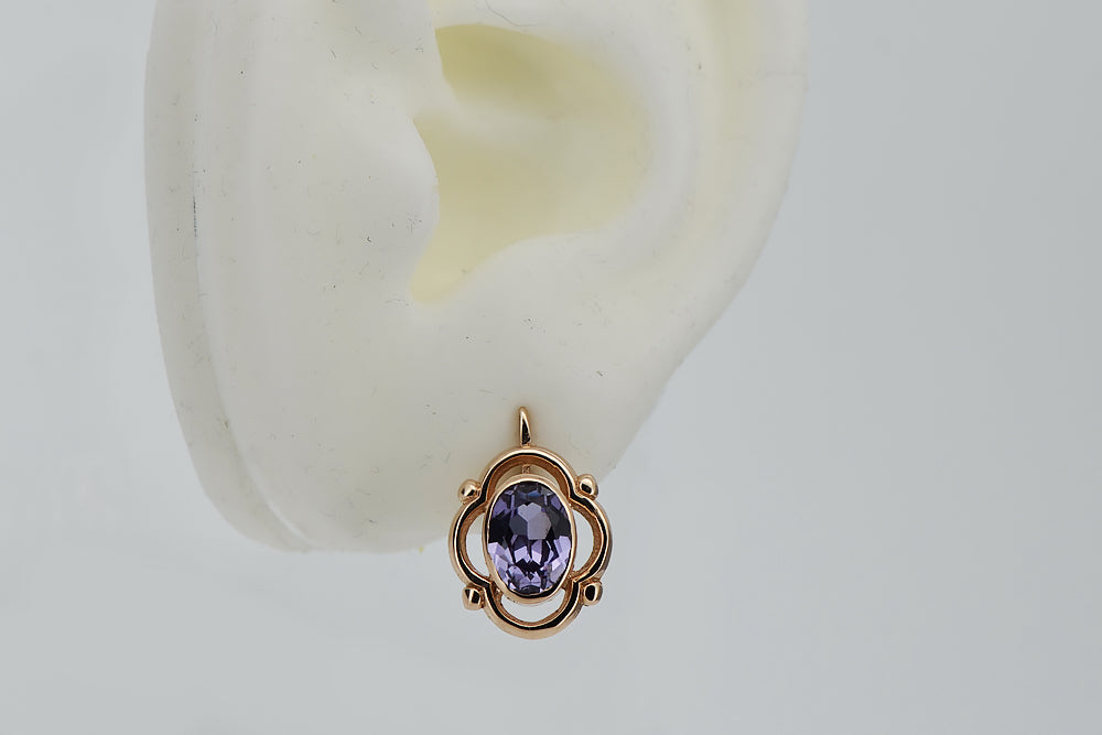 Vintage Alexandrite Earrings in 14K Rose Gold (vec033r-ax) — back view with the clasp