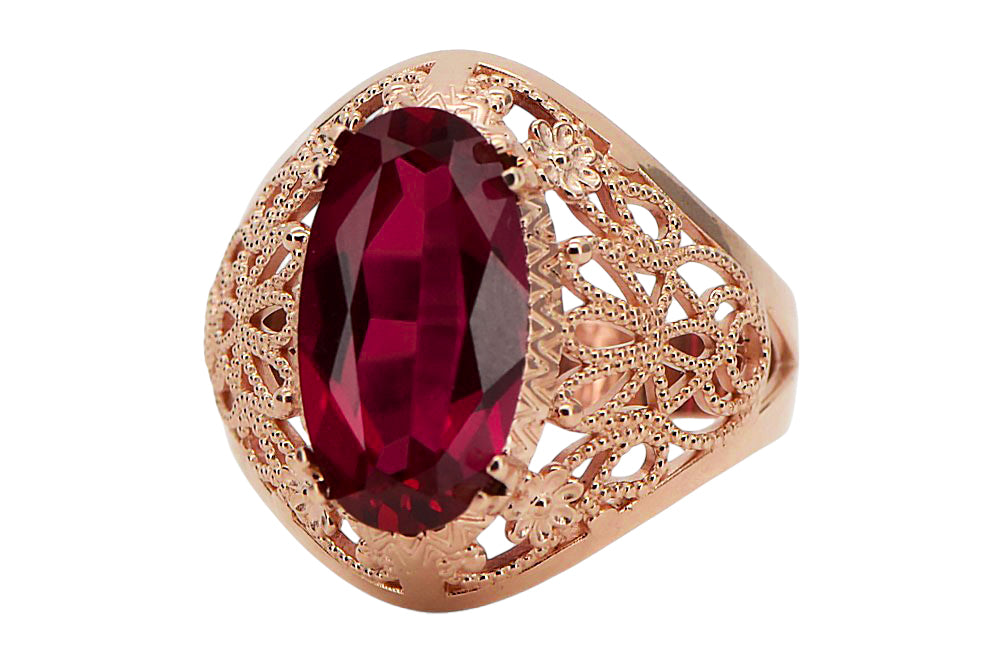 Vintage Ruby Ring in 14K Rose Gold (vrc074r-rb) — close-up of the hallmark on the inner band