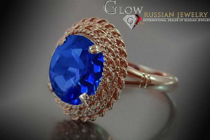 Vintage Sapphire Ring in 14K Rose Gold (vrc068r-sp) — worn on the neckline, showing the drape