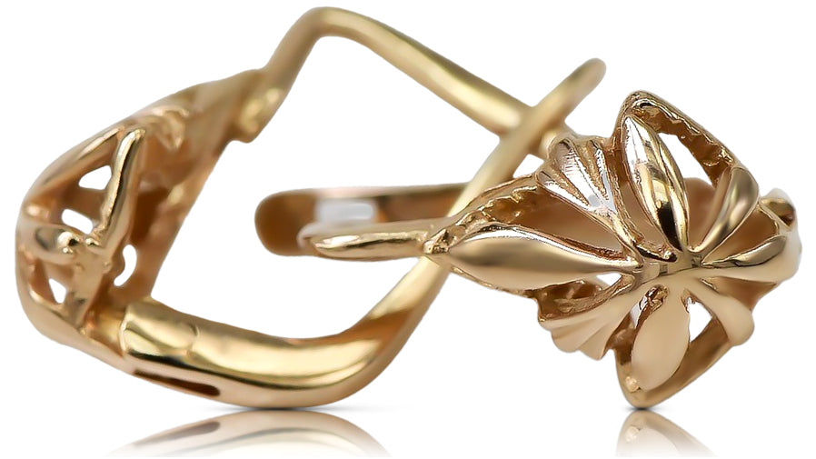 Vintage Leaf Earrings in 14K Rose Gold (ven137) — view 2