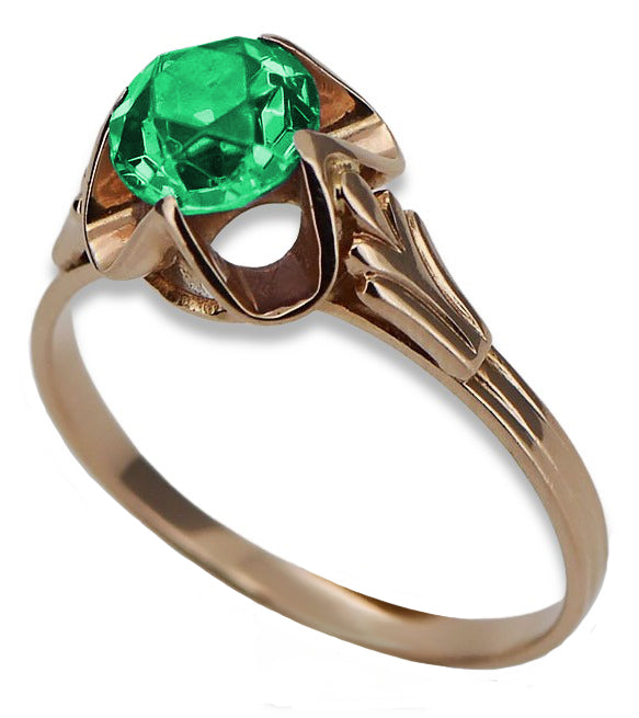 Vintage Emerald Ring in 14K Rose Gold (vrc023r-em) — back view with the clasp