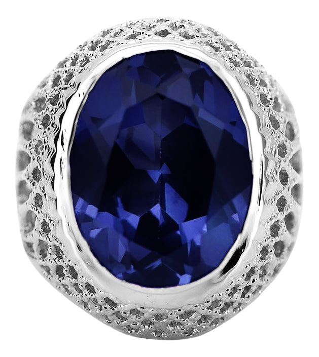 Vintage Sapphire Ring in Sterling Silver (vrc089s-sp) — close-up of the stone and setting