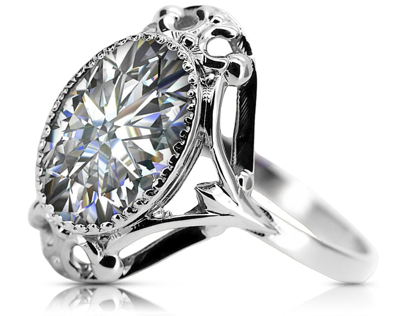 Vintage Zircon Ring in Sterling Silver (vrc128s-zi) — worn on the neckline, showing the drape