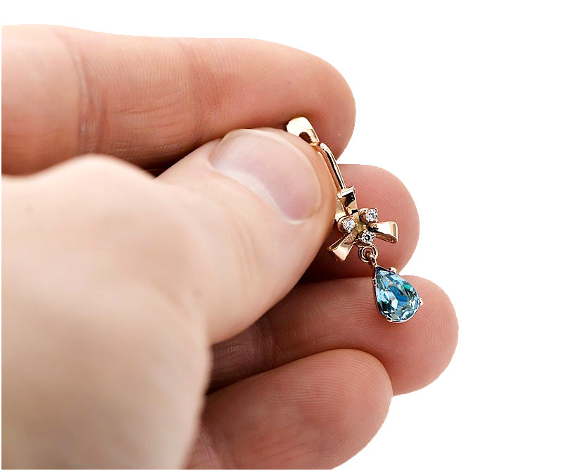 Vintage Aquamarine Earrings in 14K Rose Gold (vec045r-aq) — side view showing the setting