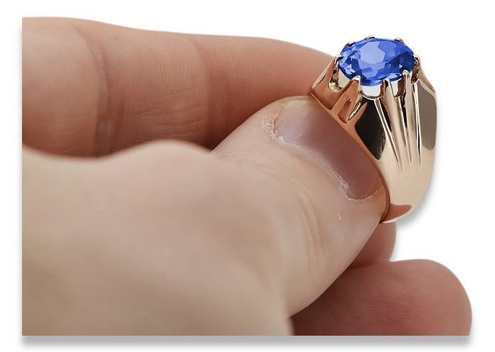 Vintage Sapphire Saphire Ring in 14K Rose Gold (vrc016r-sp) — worn on the hand, showing profile