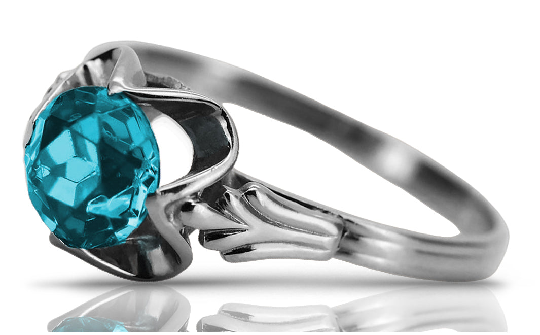 Vintage Aquamarine Ring in Sterling Silver (vrc023s-aq)