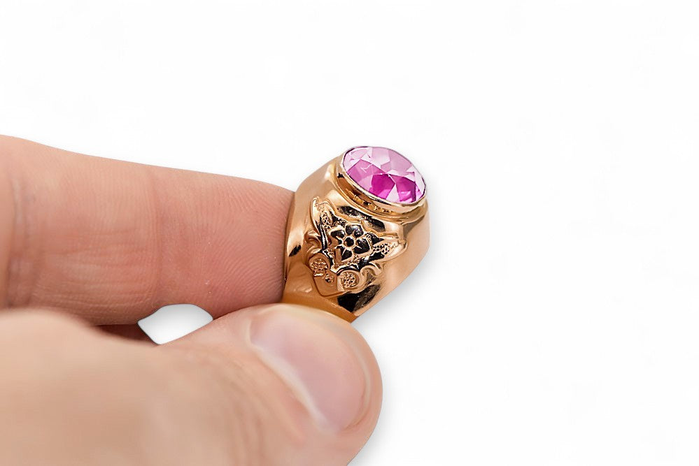 Vintage Amethyst Craft Ring in 14K Rose Gold (vrc078r-am) — side view showing the setting