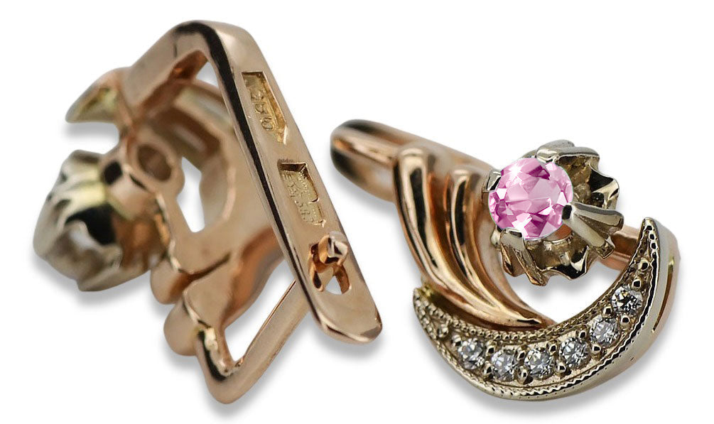 Vintage Amethyst Earrings in 14K Rose & White Gold (vec093rw-am) — close-up of the hallmark on the inner band