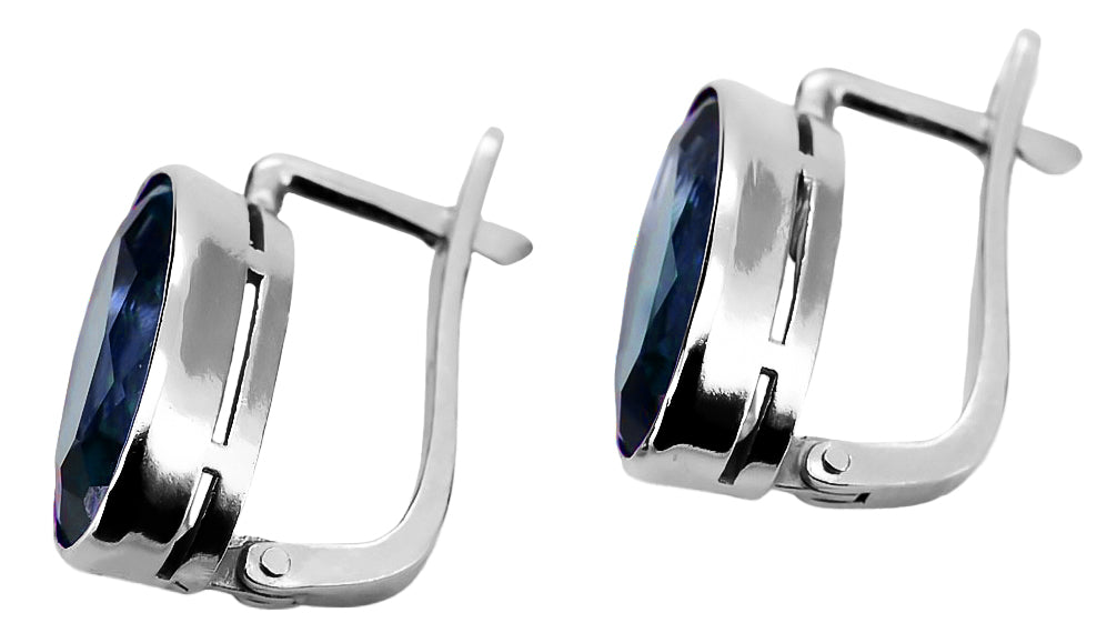 Vintage Alexandrite Aquamarine Earrings in Sterling Silver (vec001s-aq) — close-up of the stone and setting