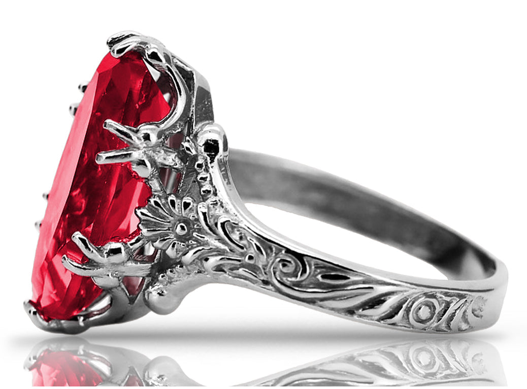Vintage Ruby Ring in Sterling Silver (vrc084s-rb) — side view showing the setting