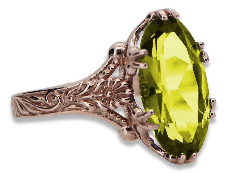 Vintage Yellow Peridot Ring in 14K Rose Gold (vrc084r-yp) — worn on the hand, showing profile