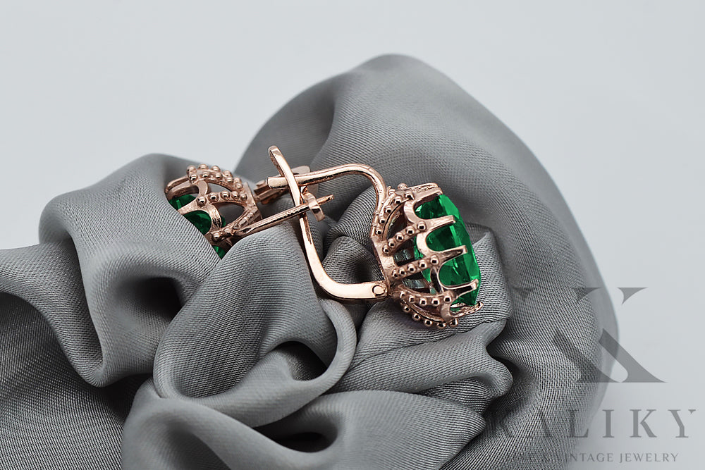 Vintage Emerald Earrings in 14K Rose Gold (vec079r-em) — back view with the clasp
