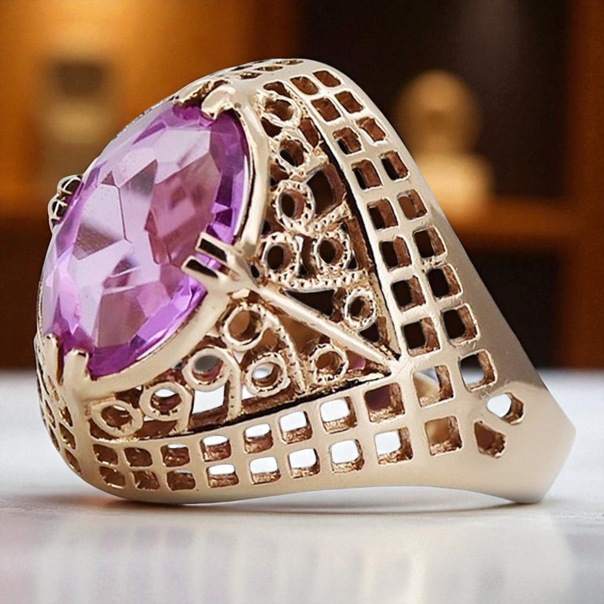 Vintage Amethyst Ring in 14K Rose Gold (vrc030r-am)