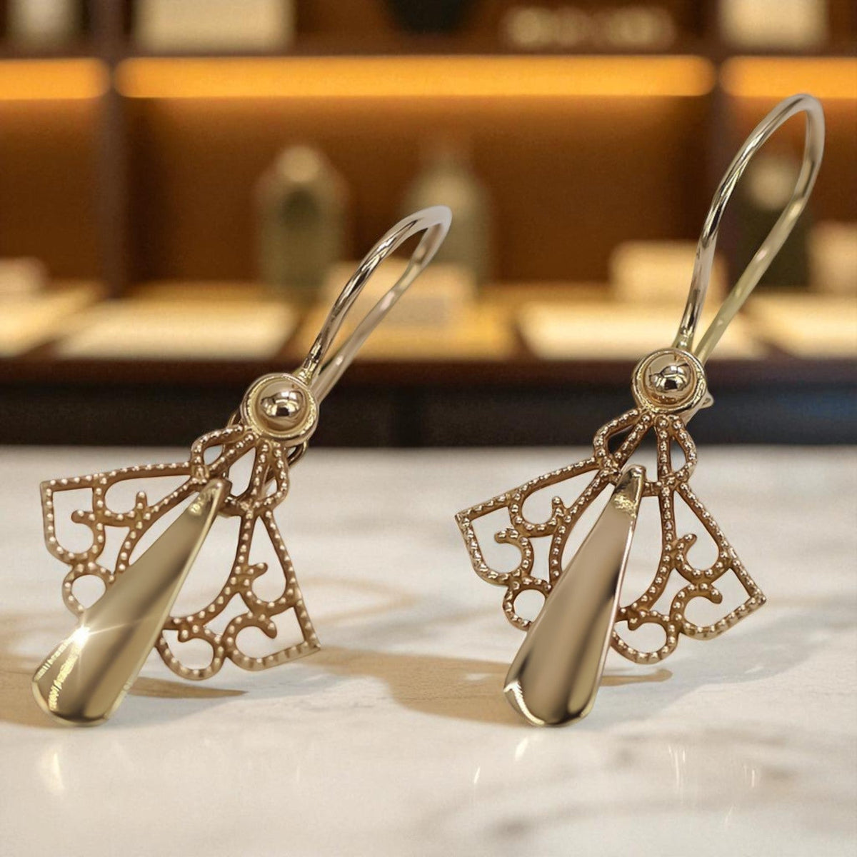 Vintage Leaf Earrings in 14K Rose Gold (ven127)