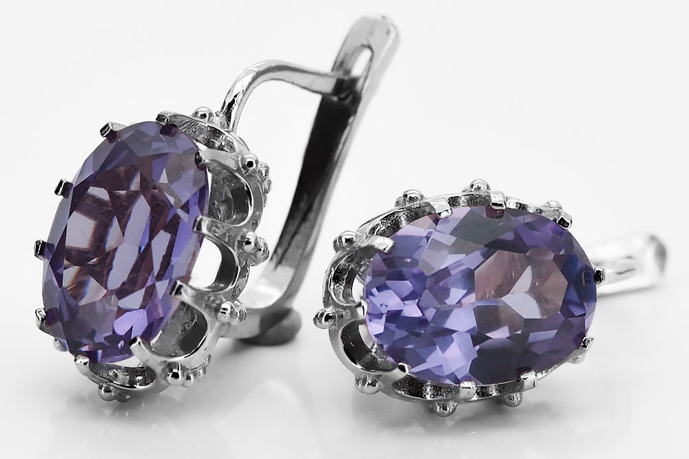Vintage Alexandrite Oval Earrings in Sterling Silver (vec079s-ax)